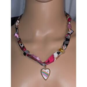 Title: "Rainbow Heart of Silk" Handmade Scarf Necklace